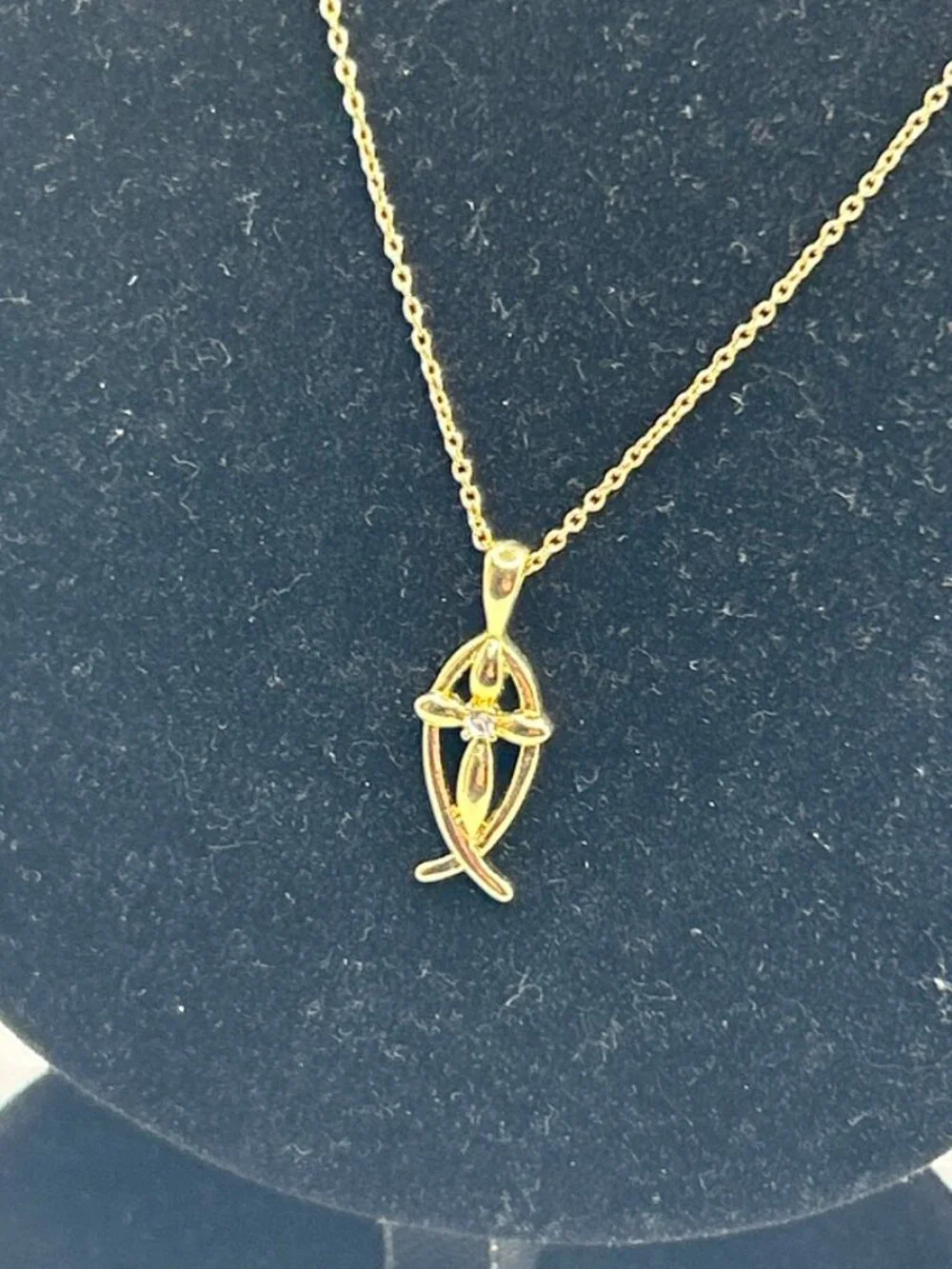 Vintage Real Gold Ichthys Fish Cross Pendant Chain Plated Stainless Steel